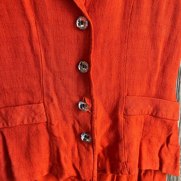 VTG 90’s Neon Orange Diamond Rhinestone Button Down Blazer Mini Skirt Suit Set - Picture 2 of 7